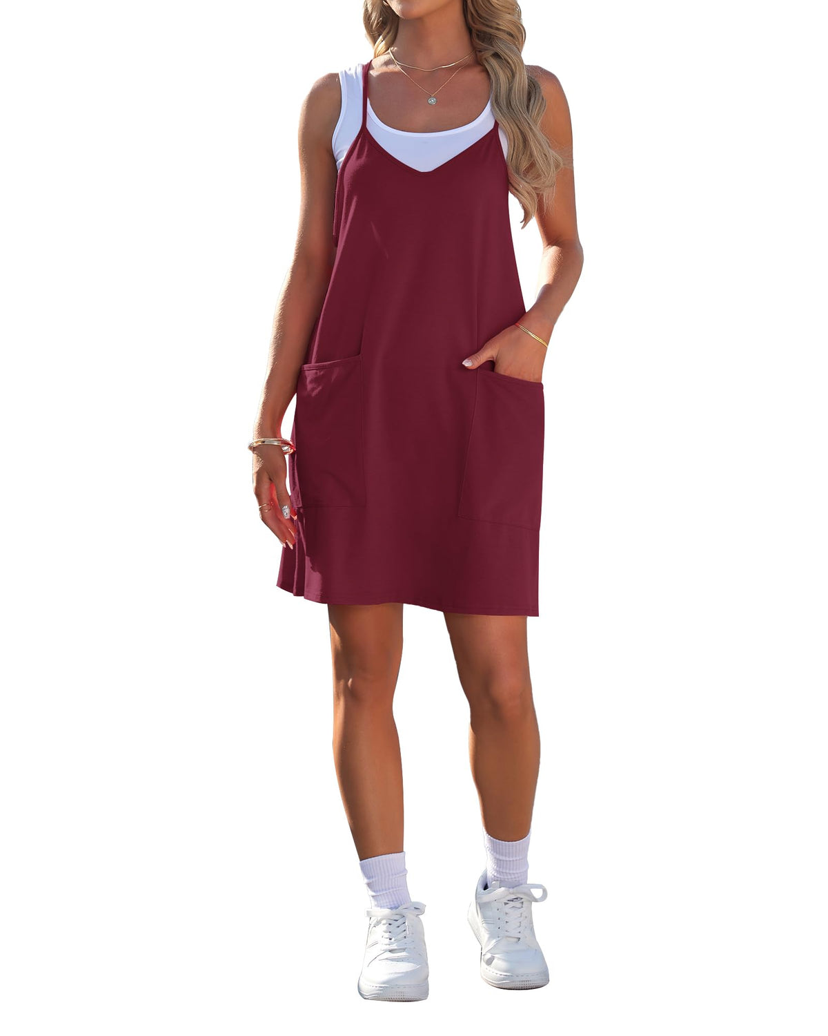 AUSELILY Womens Summer Casual Spaghetti Strap Mini Dress with Pockets