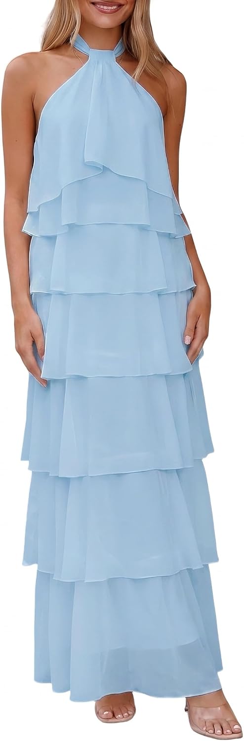 HOCILLE Women's Summer Boho Wedding Guest Long Formal Flowy Dresses