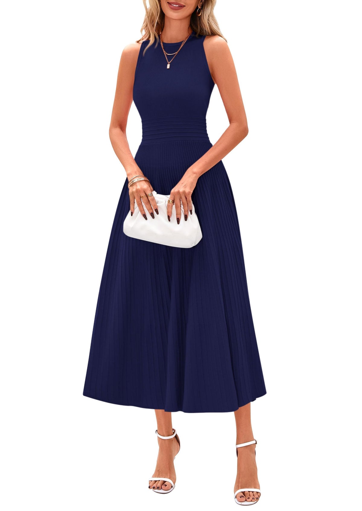 PRETTYGARDEN Women's Summer Pleated Midi Work Dress
