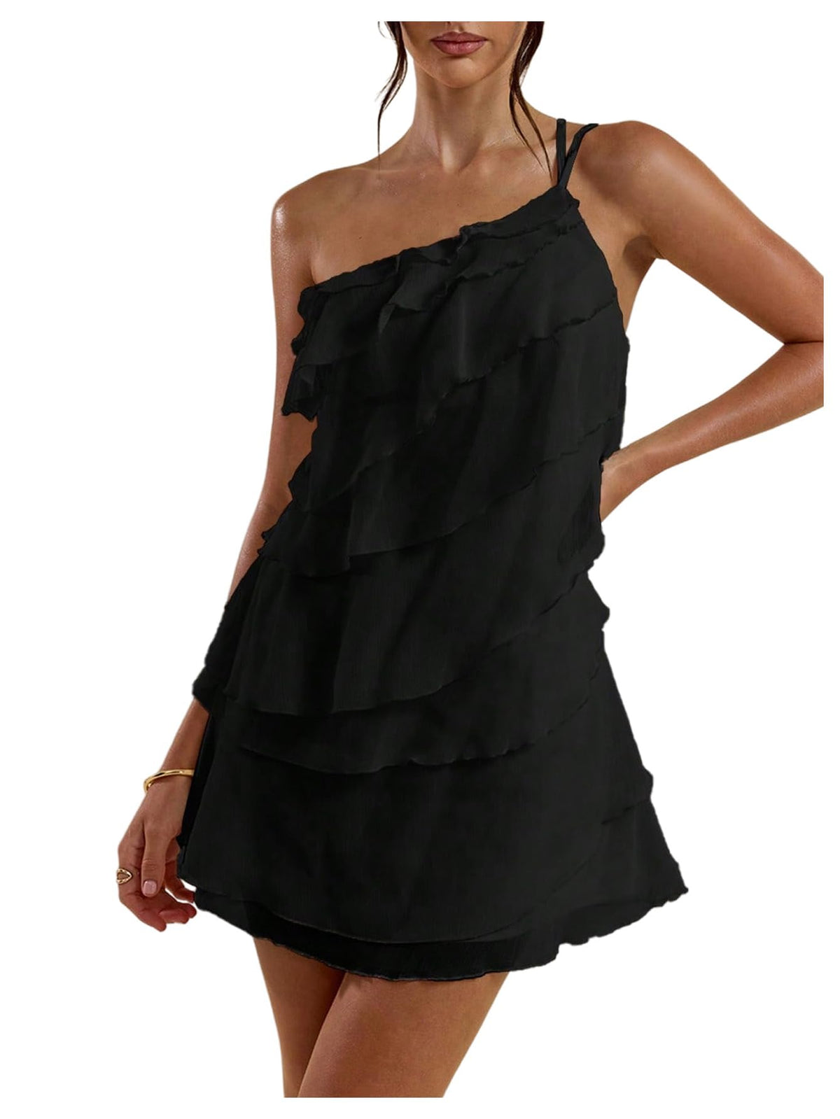 SOLY HUX Women's One Shoulder Ruffle Mini Dress