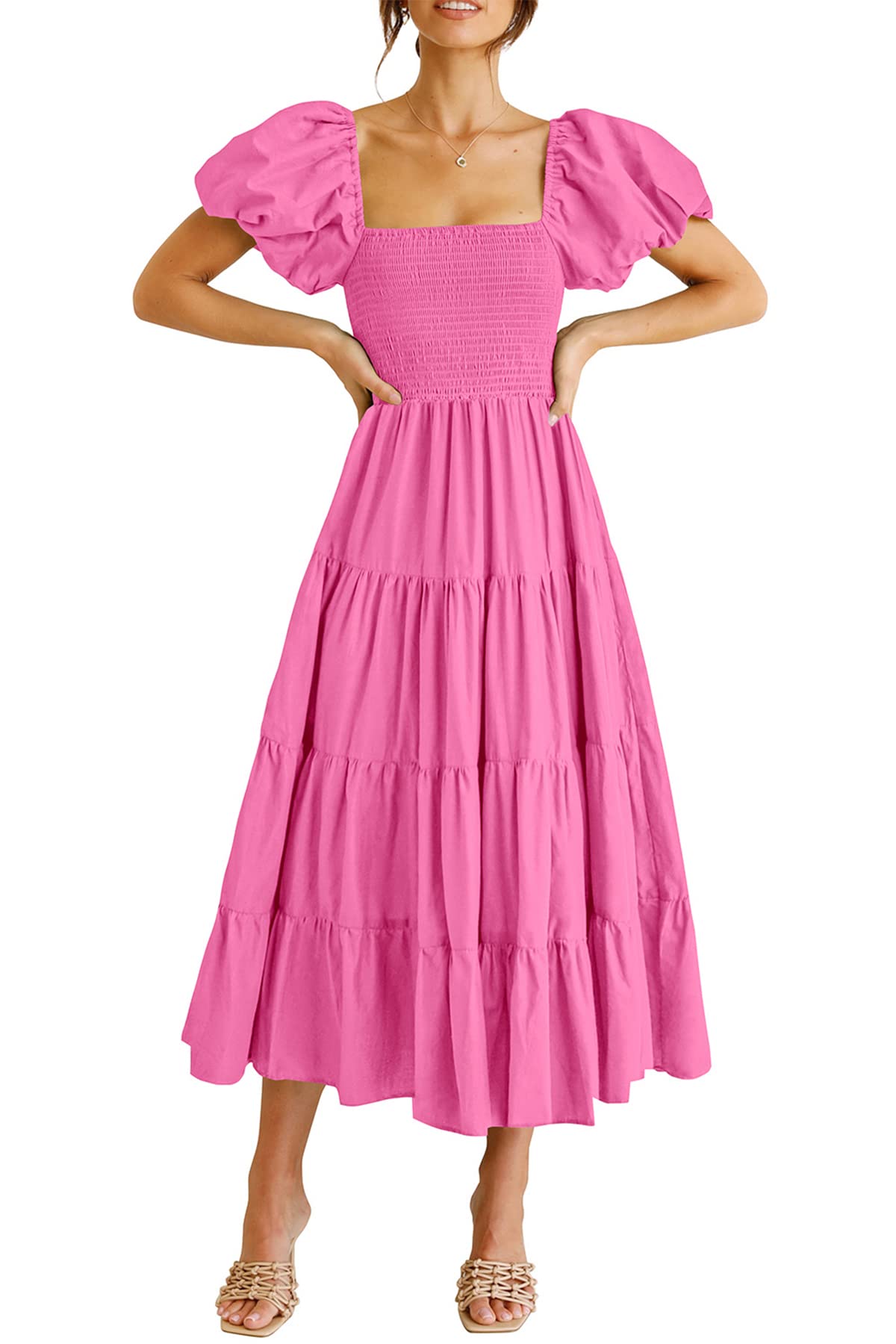 PRETTYGARDEN Women's Smocked Midi Wedding Guest Dress