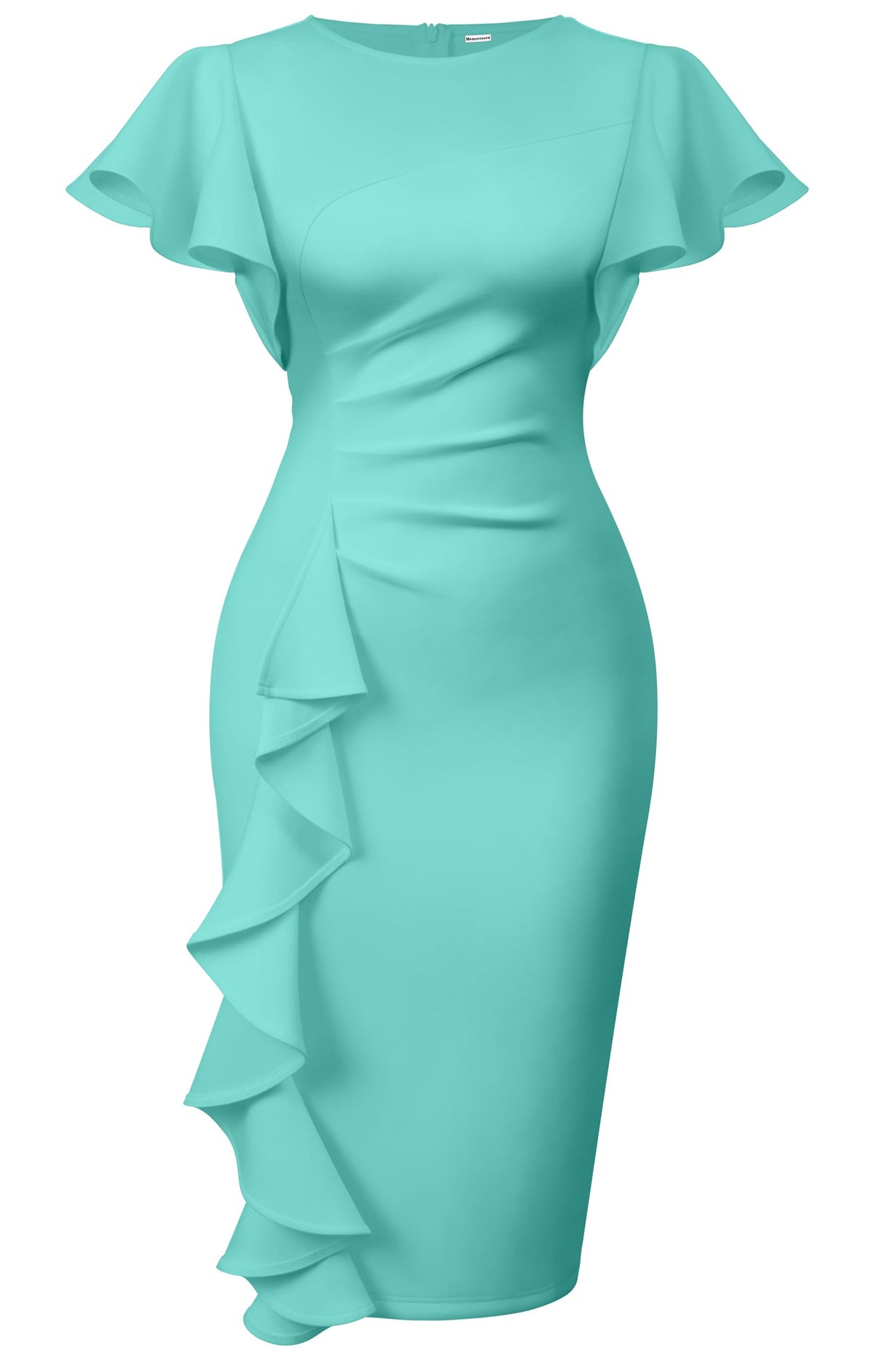 Memoriesea Women's Church Ruffle Sleeve Ruched Work Midi Dress