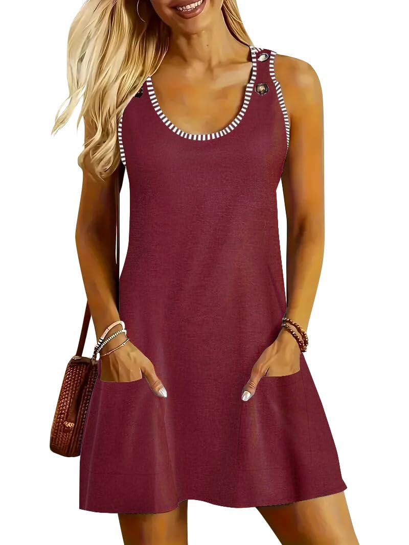 ETCYY NEW Womens Sleeveless Summer Dresses Casual U Neck Striped Sundresses