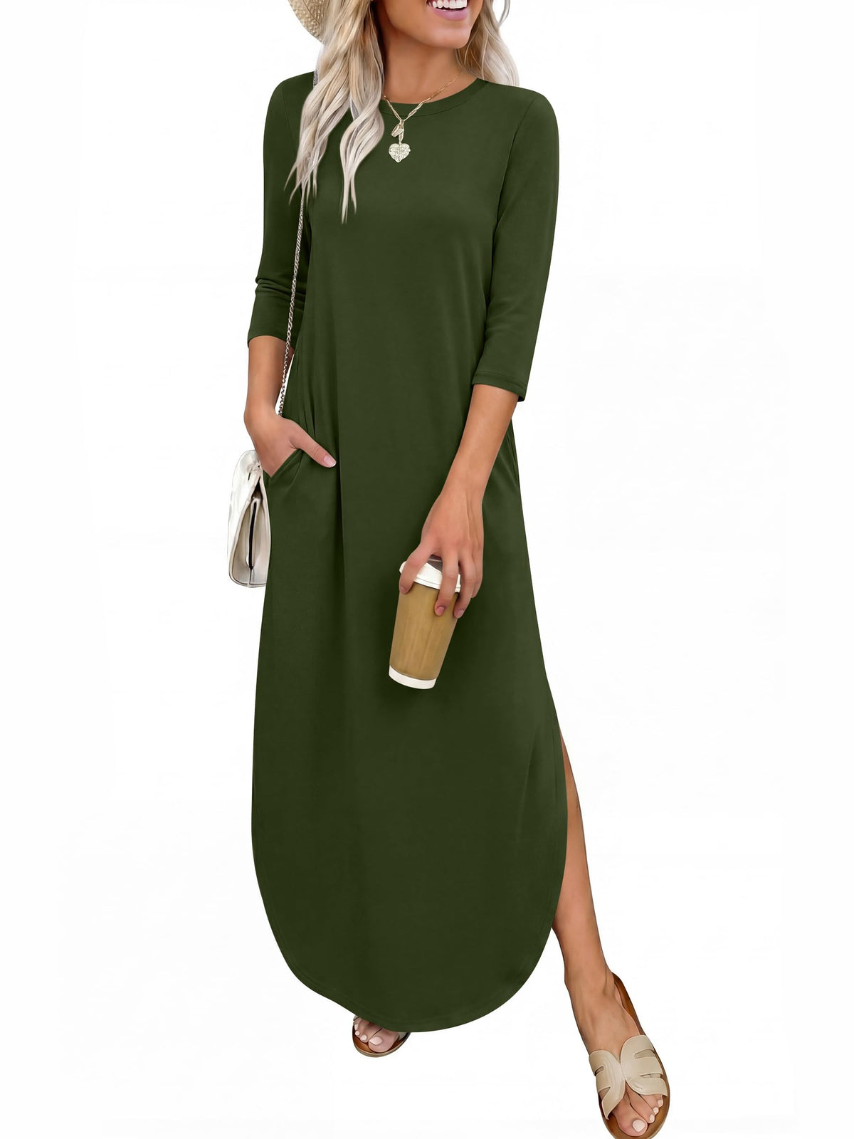 ANRABESS Women’s Air Layer 3/4 Sleeve Fall Maxi Dress & Pockets