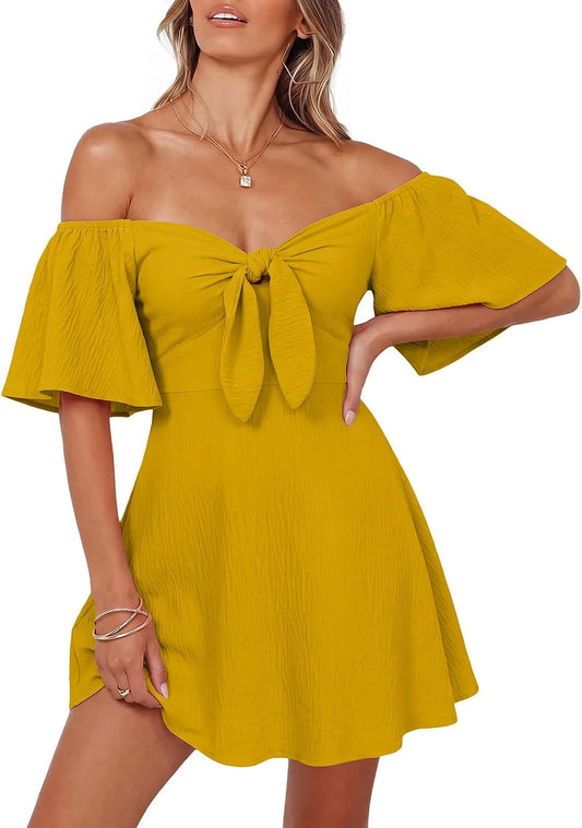 Dokotoo Womens Dresses 2026 Deep V Neck Elegant Bow tie Mini Dress S-XL