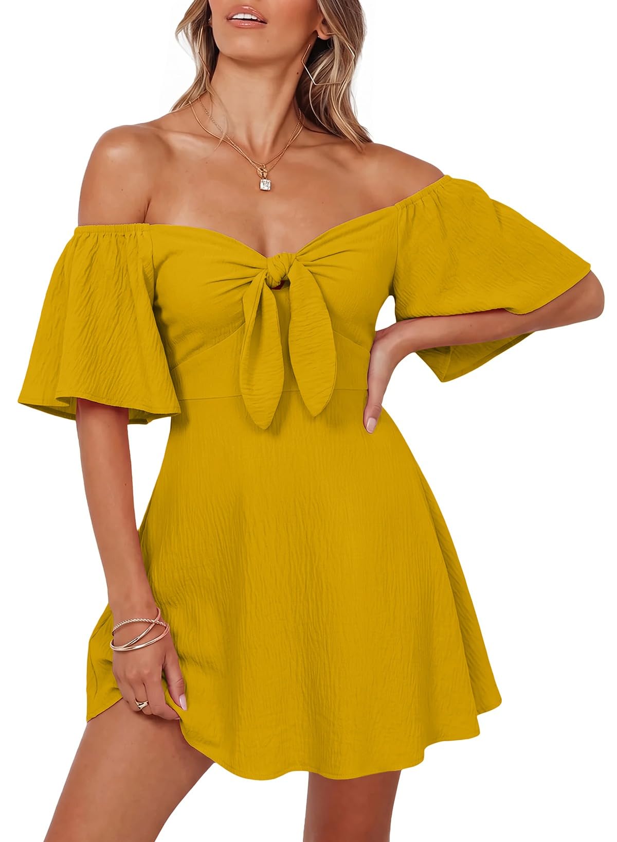 Dokotoo Womens Dresses 2026 Deep V Neck Elegant Bow tie Mini Dress S-XL