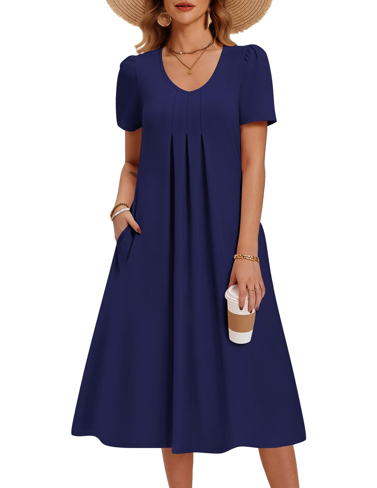 Zeagoo Summer Casual Dress for Womens Floral Midi Sundress with Pockets