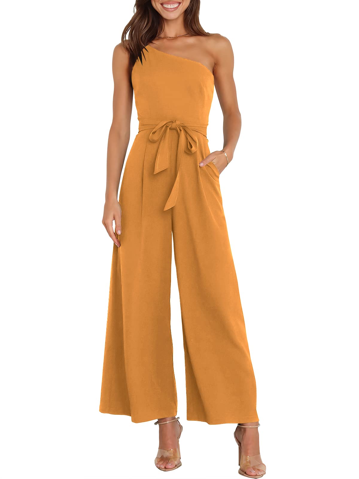 ANRABESS Jumpsuits for Women Dressy One Shoulder Sleeveless Romper