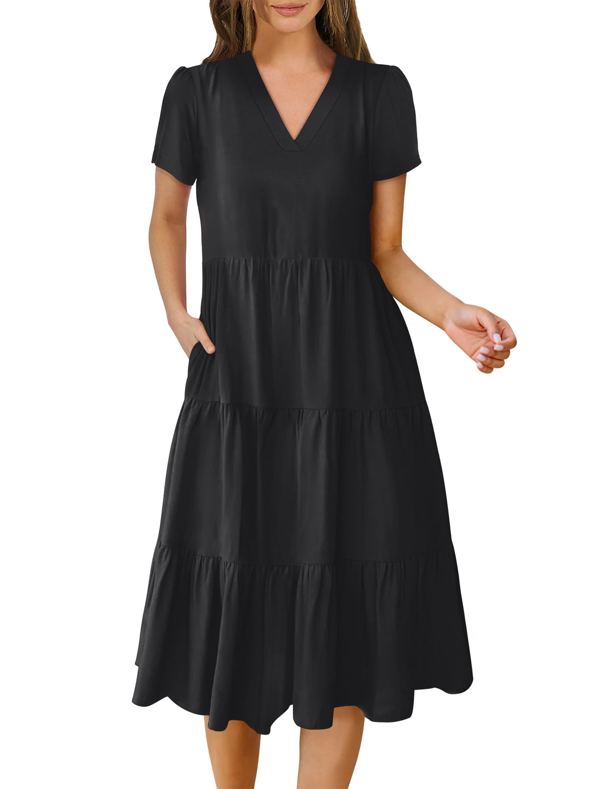 ANRABESS Womens Summer Casual Dresses Short Sleeve Boho Midi Dress