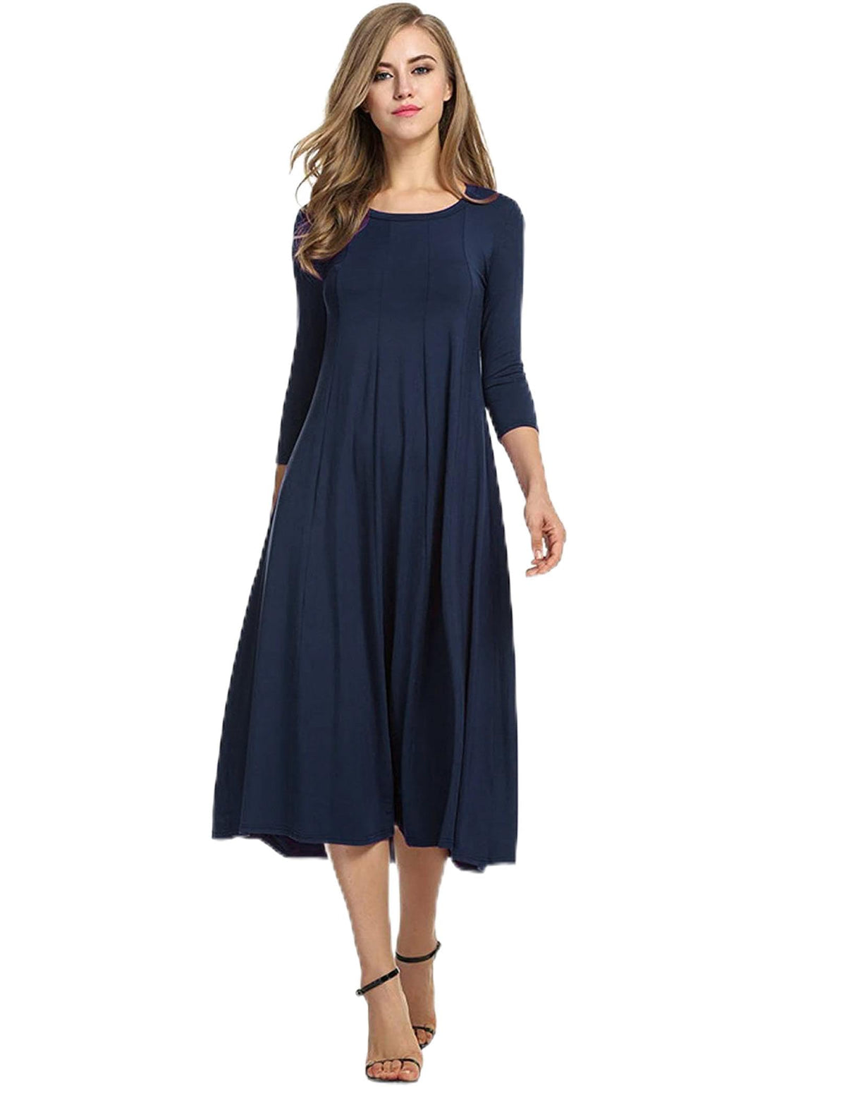 HOTOUCH Women's 3/4 Sleeve A-line and Flare Midi Long Dress