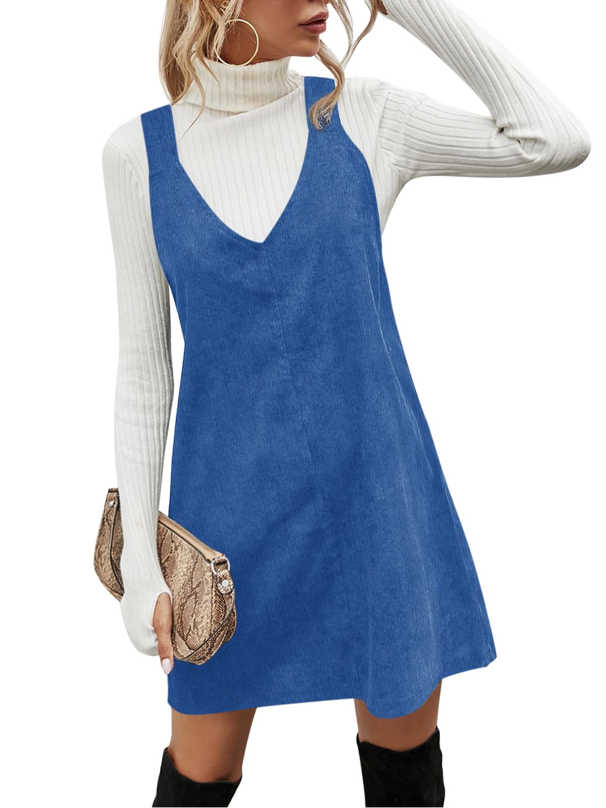 Koinshha Women Corduroy Overall Dress Fall Pinafore Mini Dresses