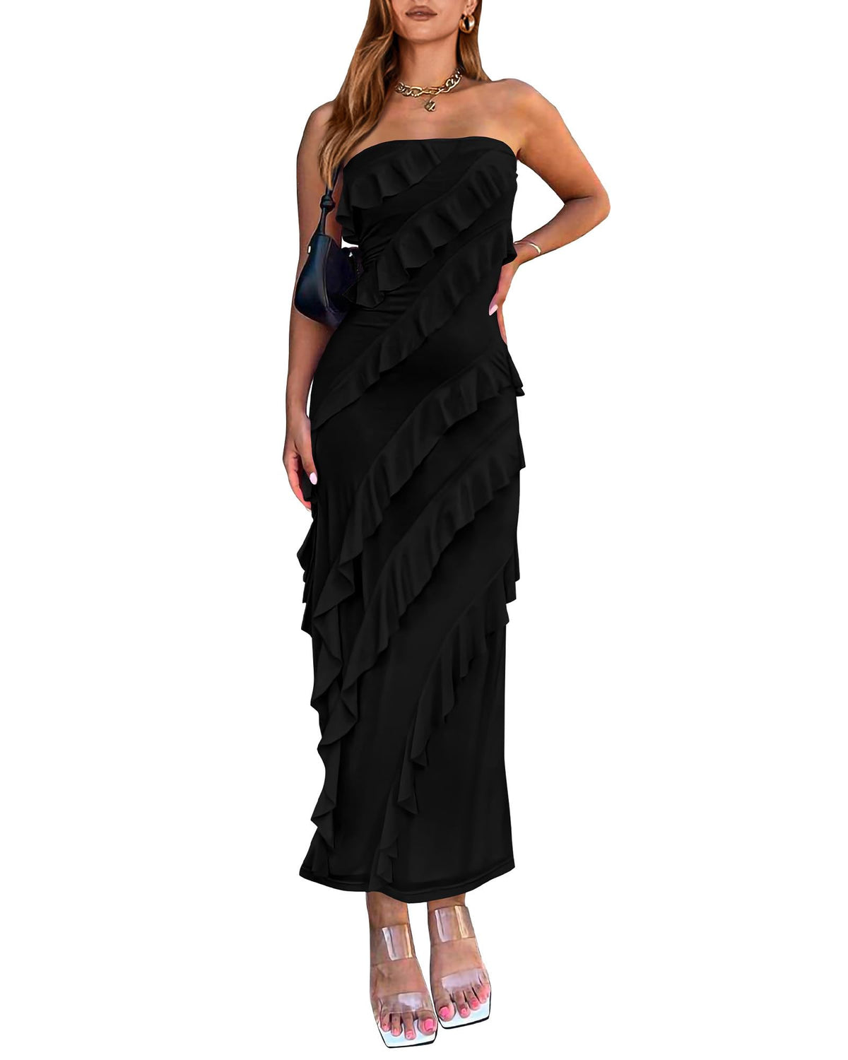 BTFBM Maxi Dresses for Women Solid Bodycon Summer Wedding Guest Dress