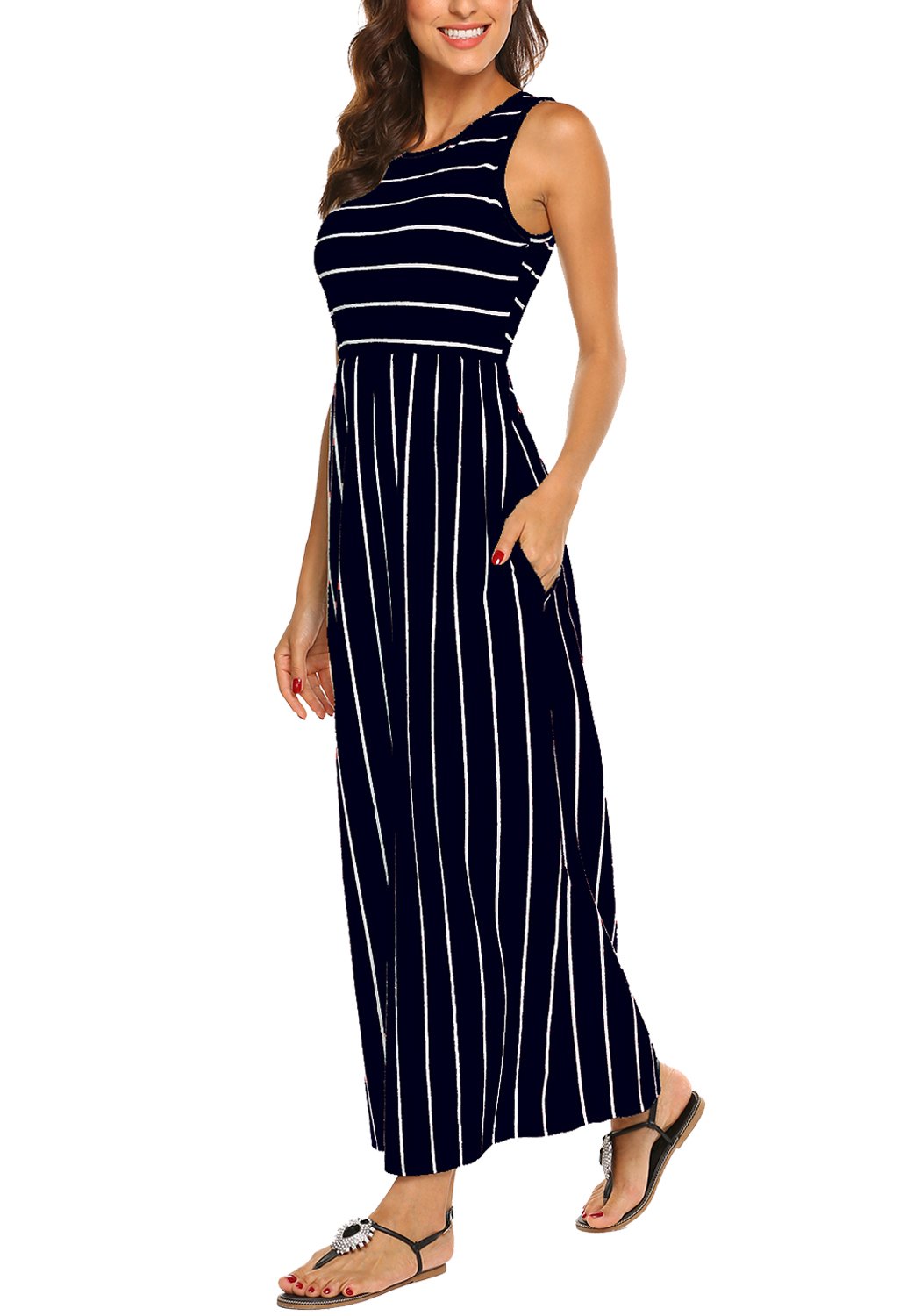Hount Women's Summer Sleeveless Striped Flowy Casual Long Maxi Dress with Pockets