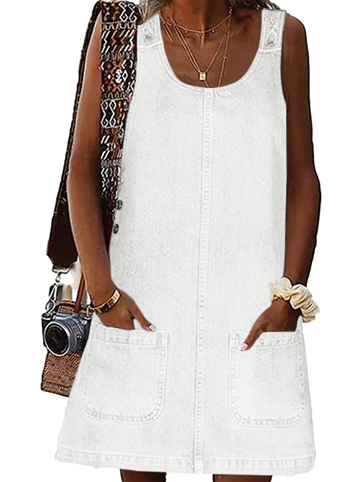 BZB Women's Sleeveless Casual Denim Dress Western Jean Overall Dress