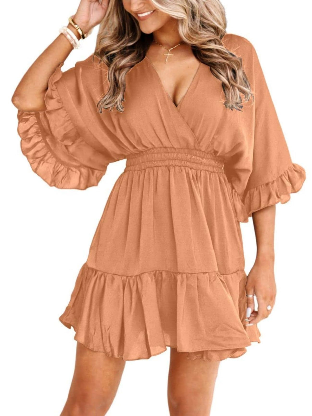 Aoysky Womens V Neck Casual Dresses Summer Cute Mini Short Western Dress