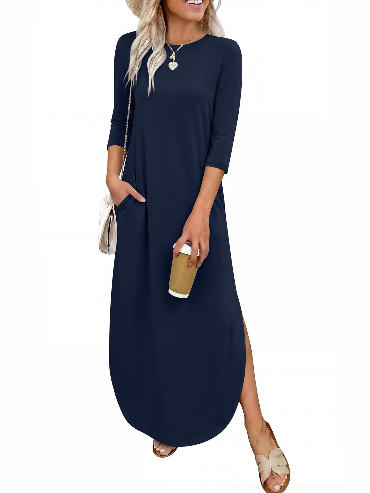 ANRABESS Women’s Air Layer 3/4 Sleeve Fall Maxi Dress & Pockets