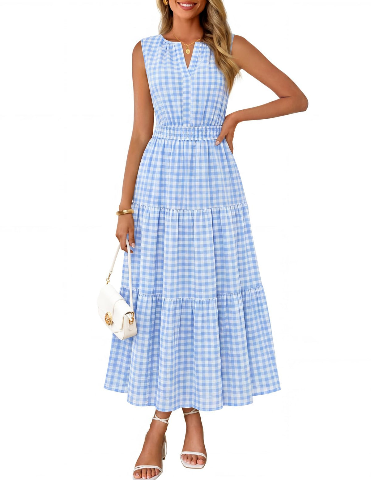 MEROKEETY Summer Casual Sleeveless V Neck Midi Maxi Cotton Dress Women 2026