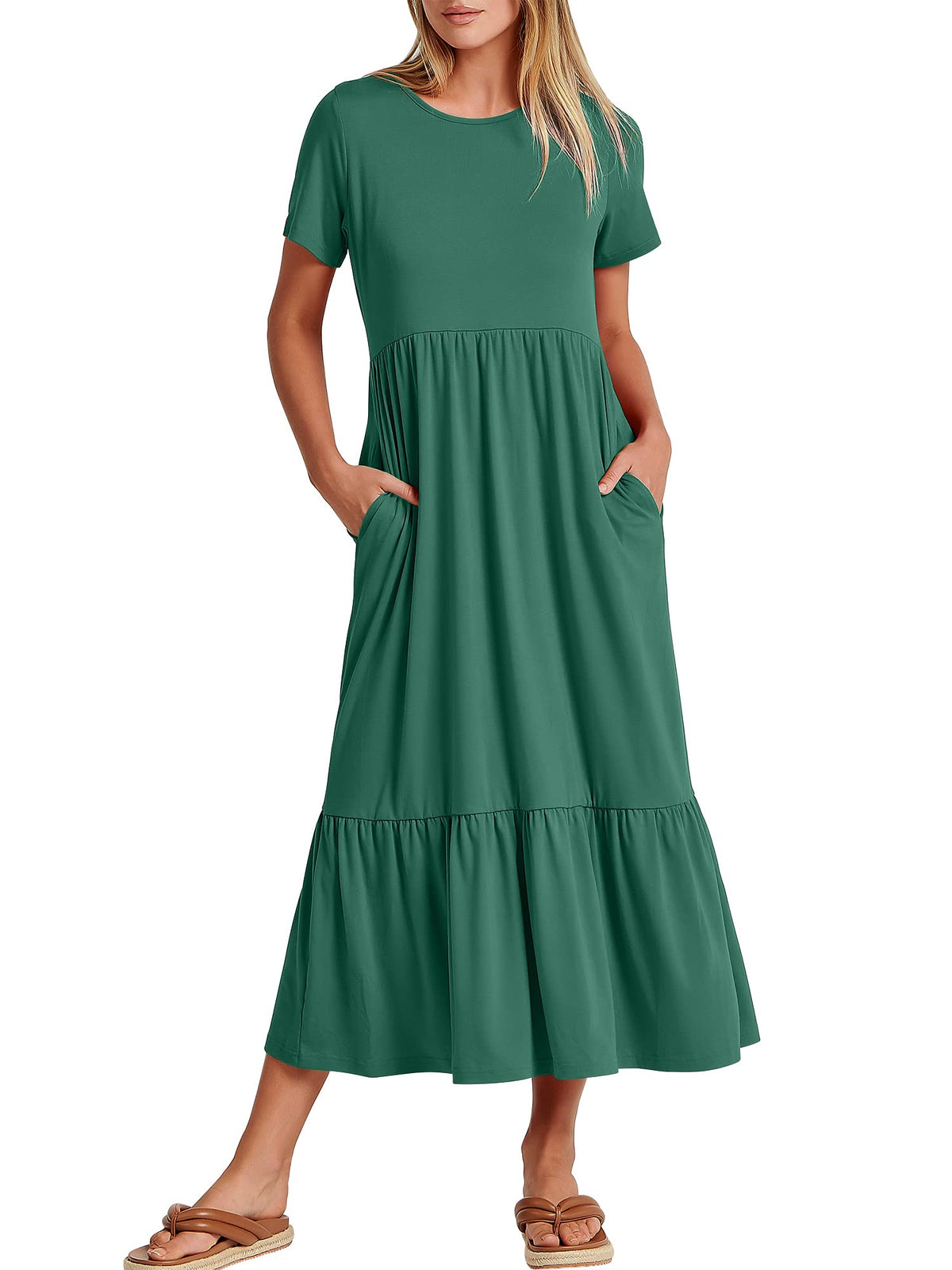 ANRABESS Womens 2026 Summer Casual Short Sleeve Maxi Dress with Pockets