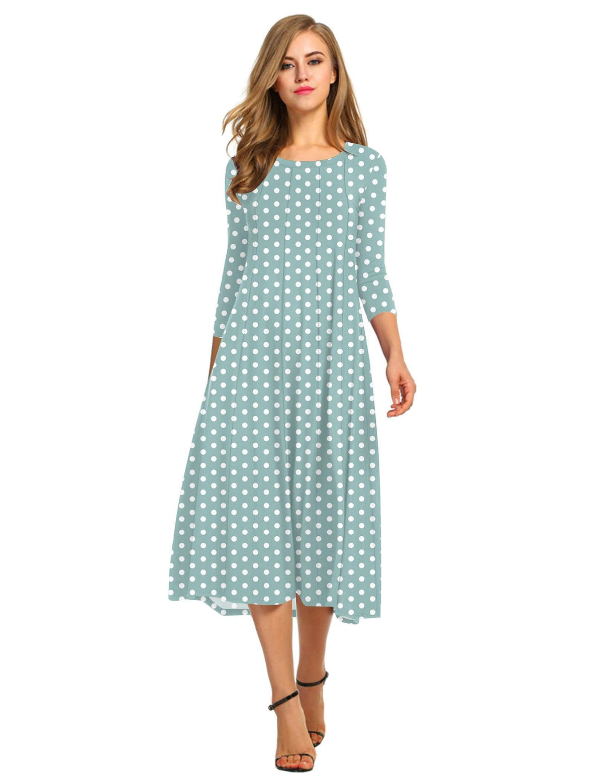 HOTOUCH Women's 3/4 Sleeve A-line and Flare Midi Long Dress