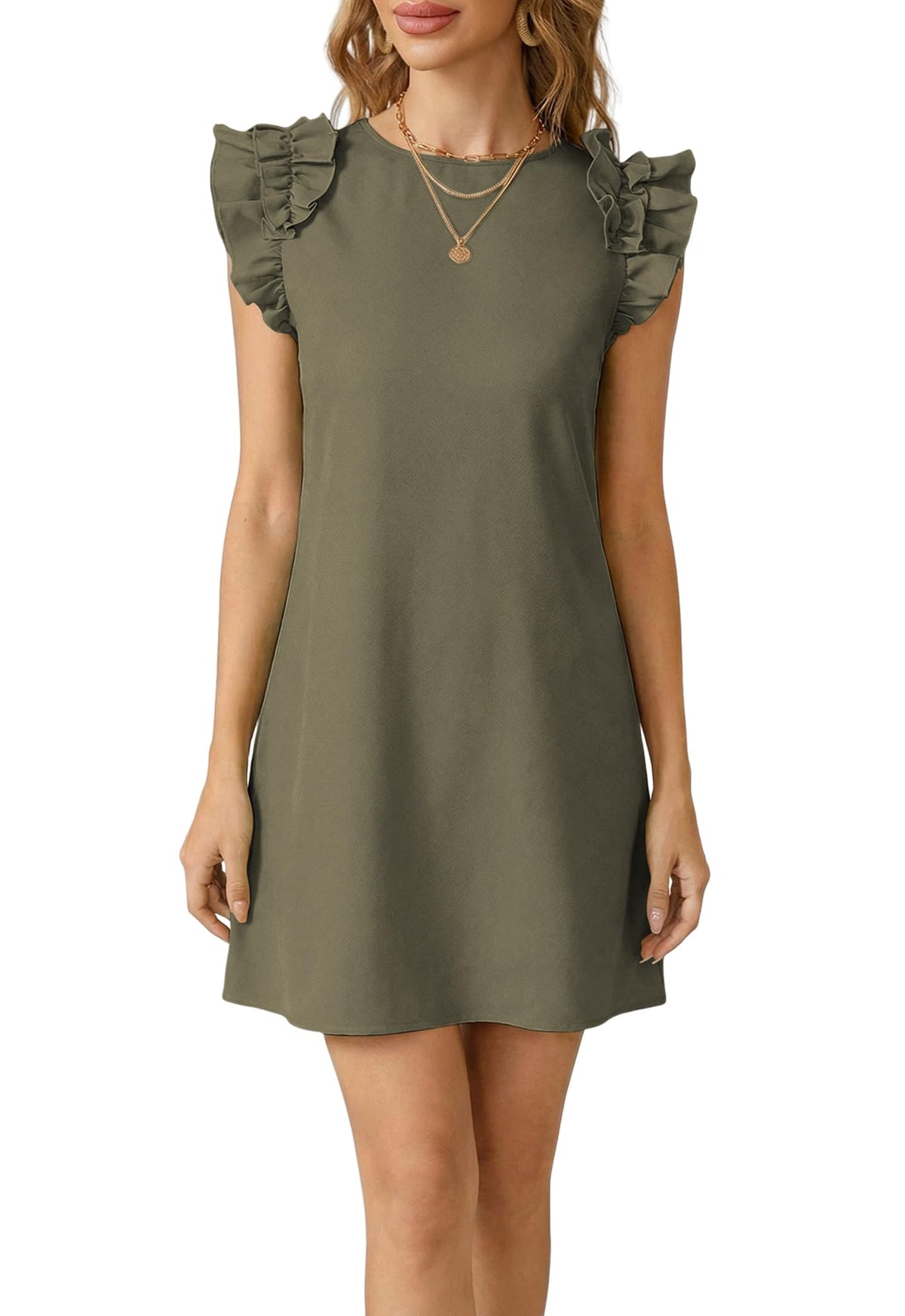 Spriolim 2026 Mini Dresses for Women Ruffle Sleeve Crewneck Summer Dresses