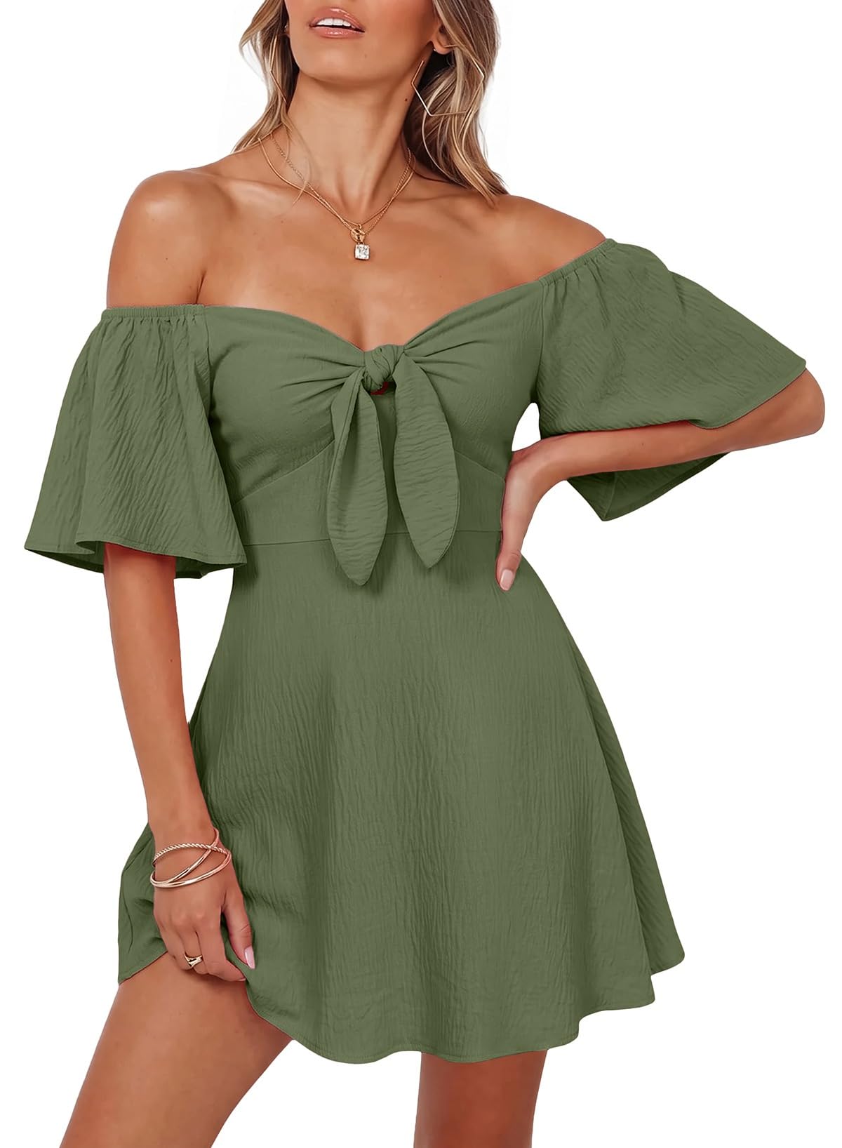 Dokotoo Womens Dresses 2026 Deep V Neck Elegant Bow tie Mini Dress S-XL