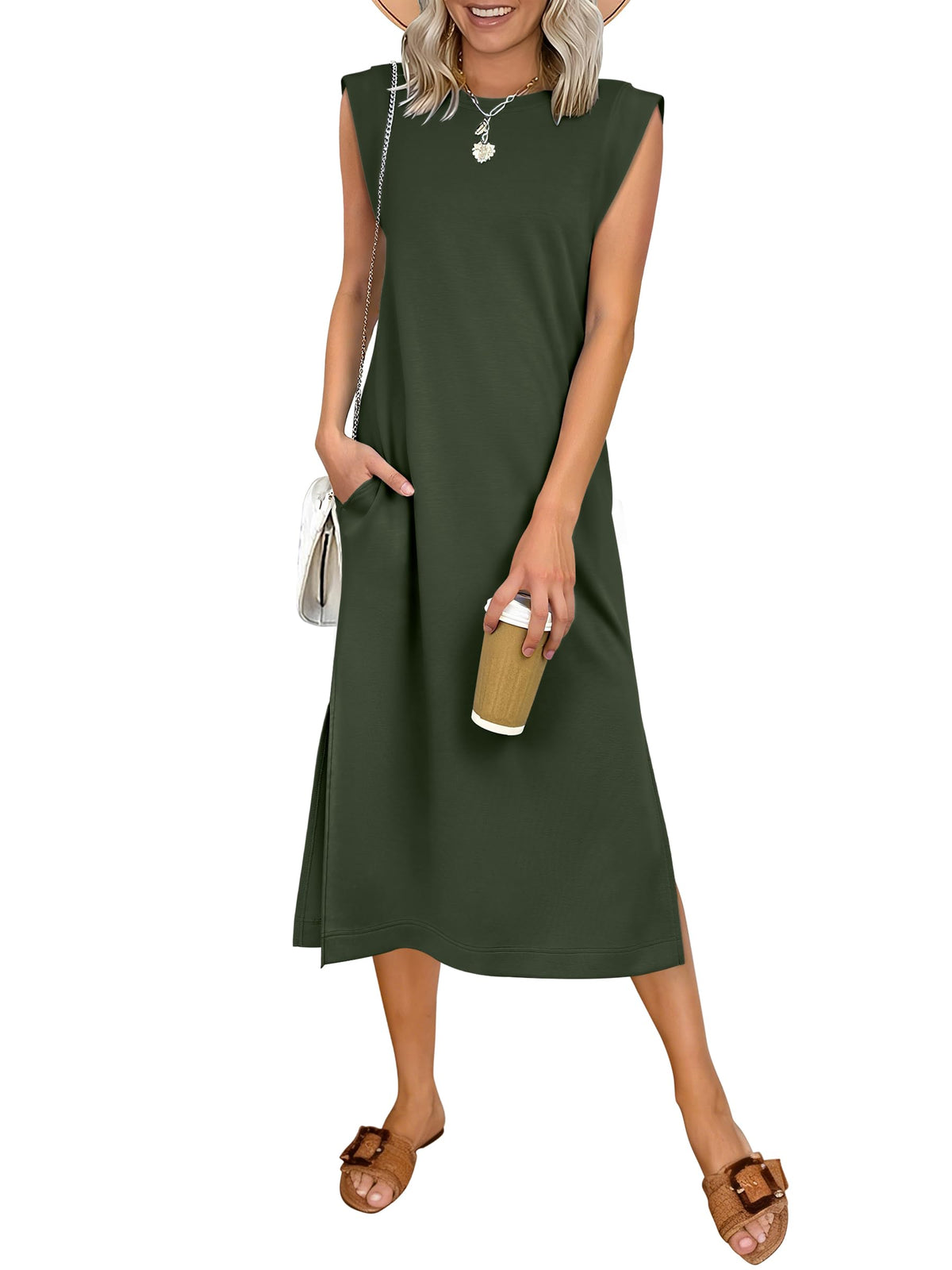 ANRABESS Womens Summer Casual Midi Dress Sleeveless Crewneck Loose Split Wrinkle-Free Beach Travel Vacation Long Sundress