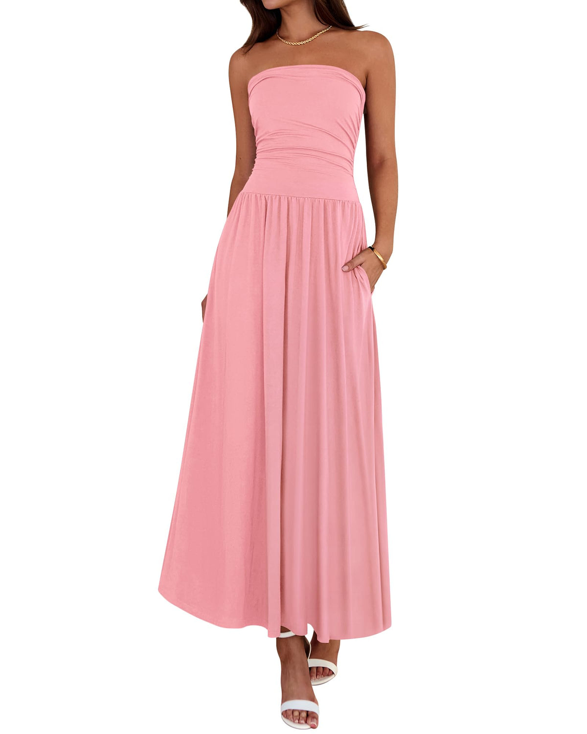 BTFBM Summer Maxi Dresses for Women Strapless Tube Top Dress