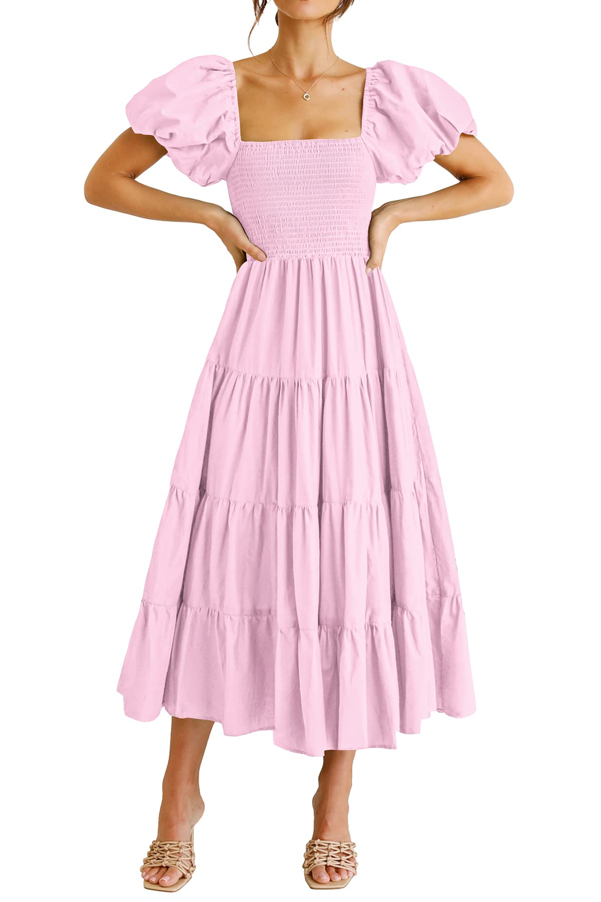 PRETTYGARDEN Women's Smocked Midi Wedding Guest Dress