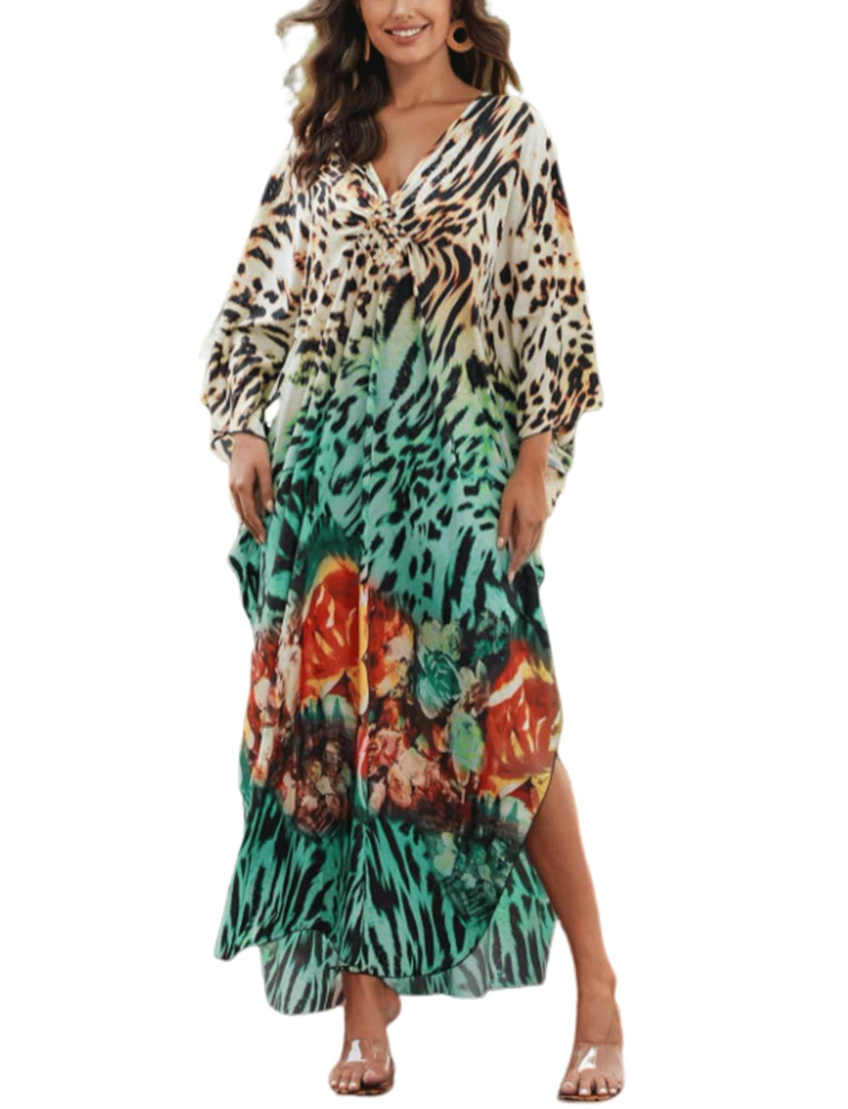 KECVOT Kaftan Dresses for Women Plus Size Batwing Sleeve Caftans Long Bathing Suit Cover Up Maxi Beach Dress Loungewear
