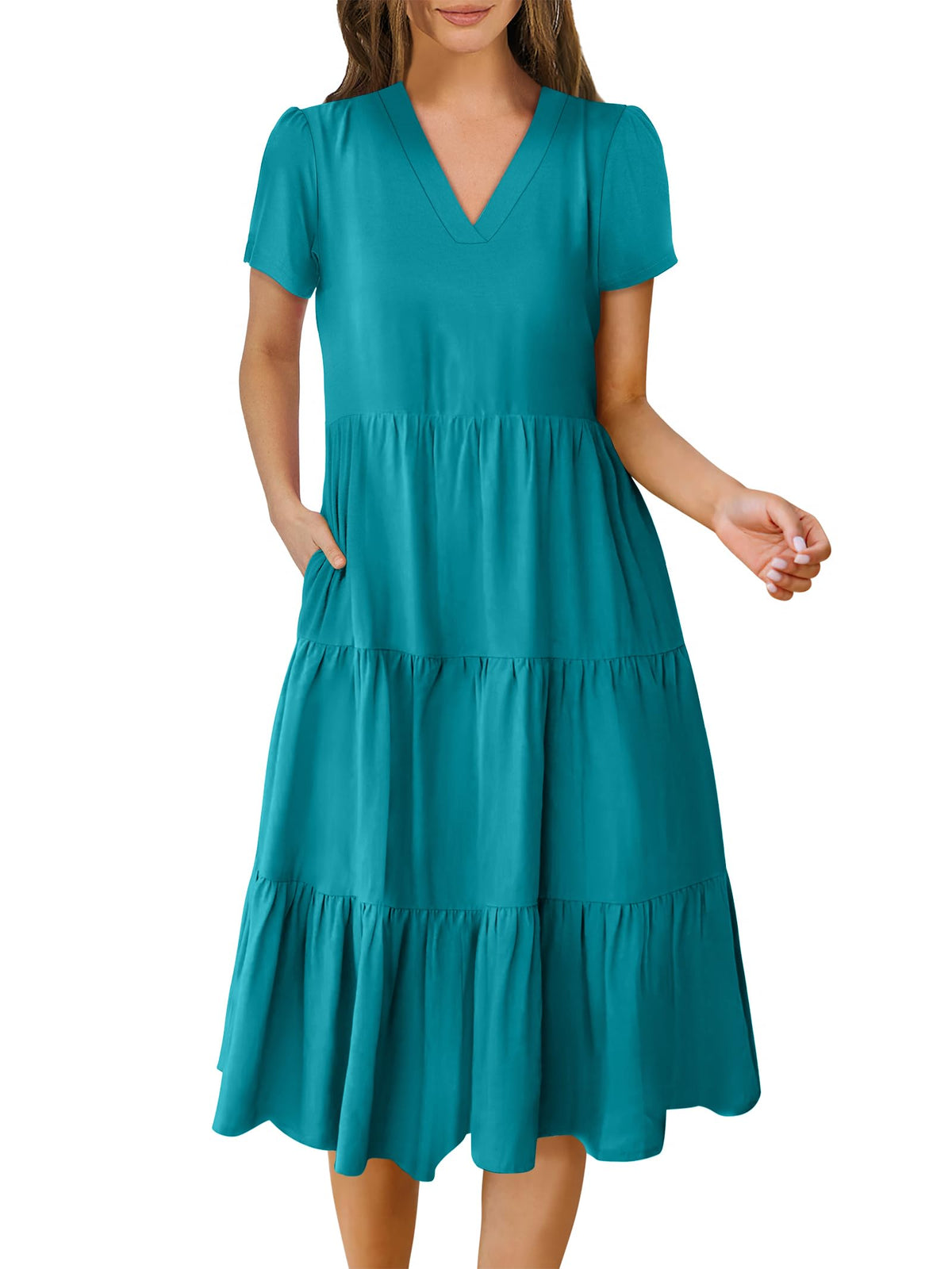 ANRABESS Womens Summer Casual Dresses Short Sleeve Boho Midi Dress