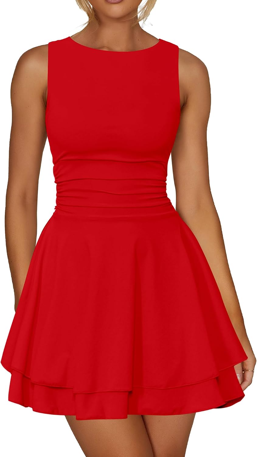 Kaximil Women's Ruffle Hem Boat Neck Party Mini Dress