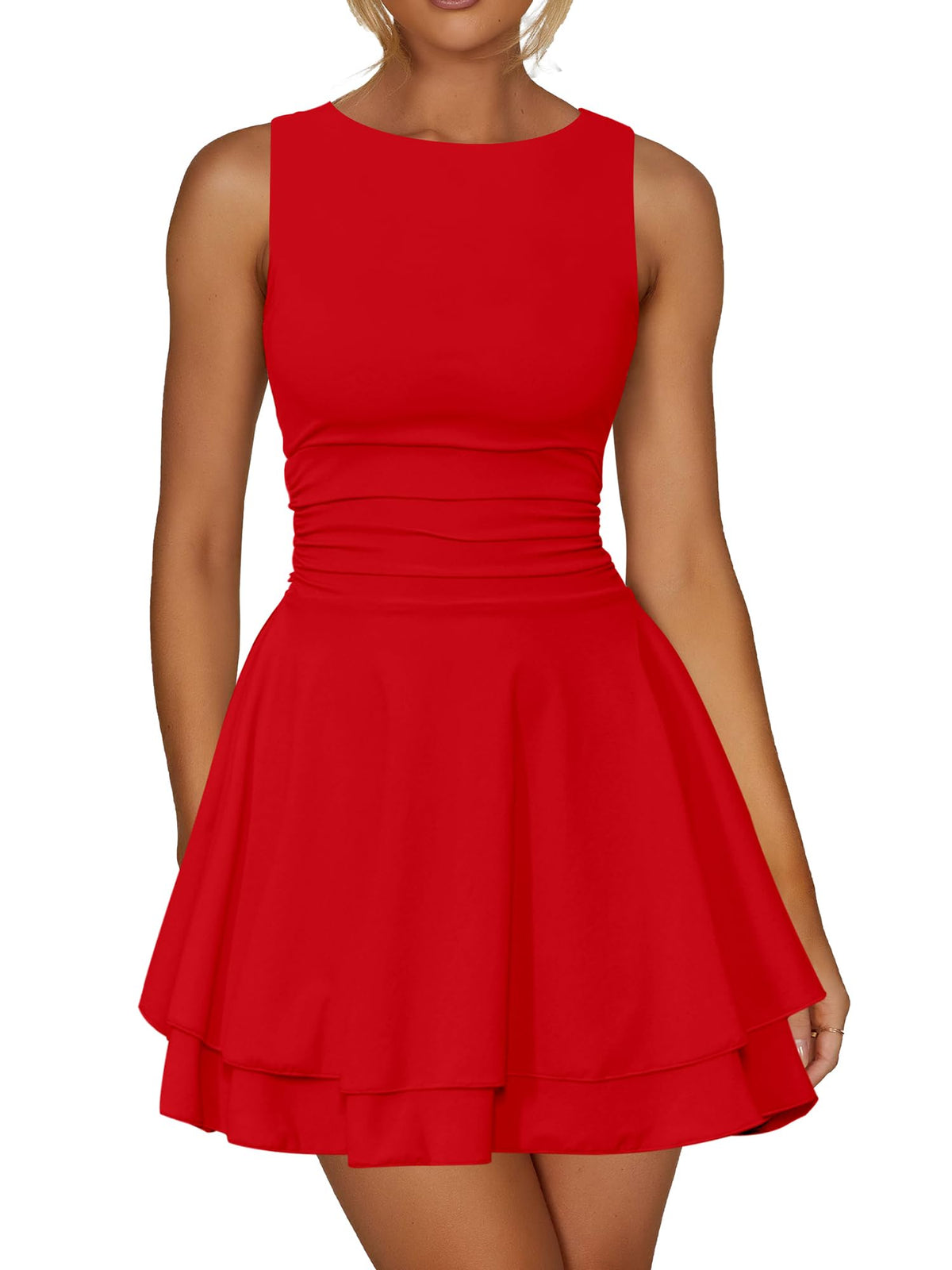 Kaximil Women's Ruffle Hem Boat Neck Party Mini Dress