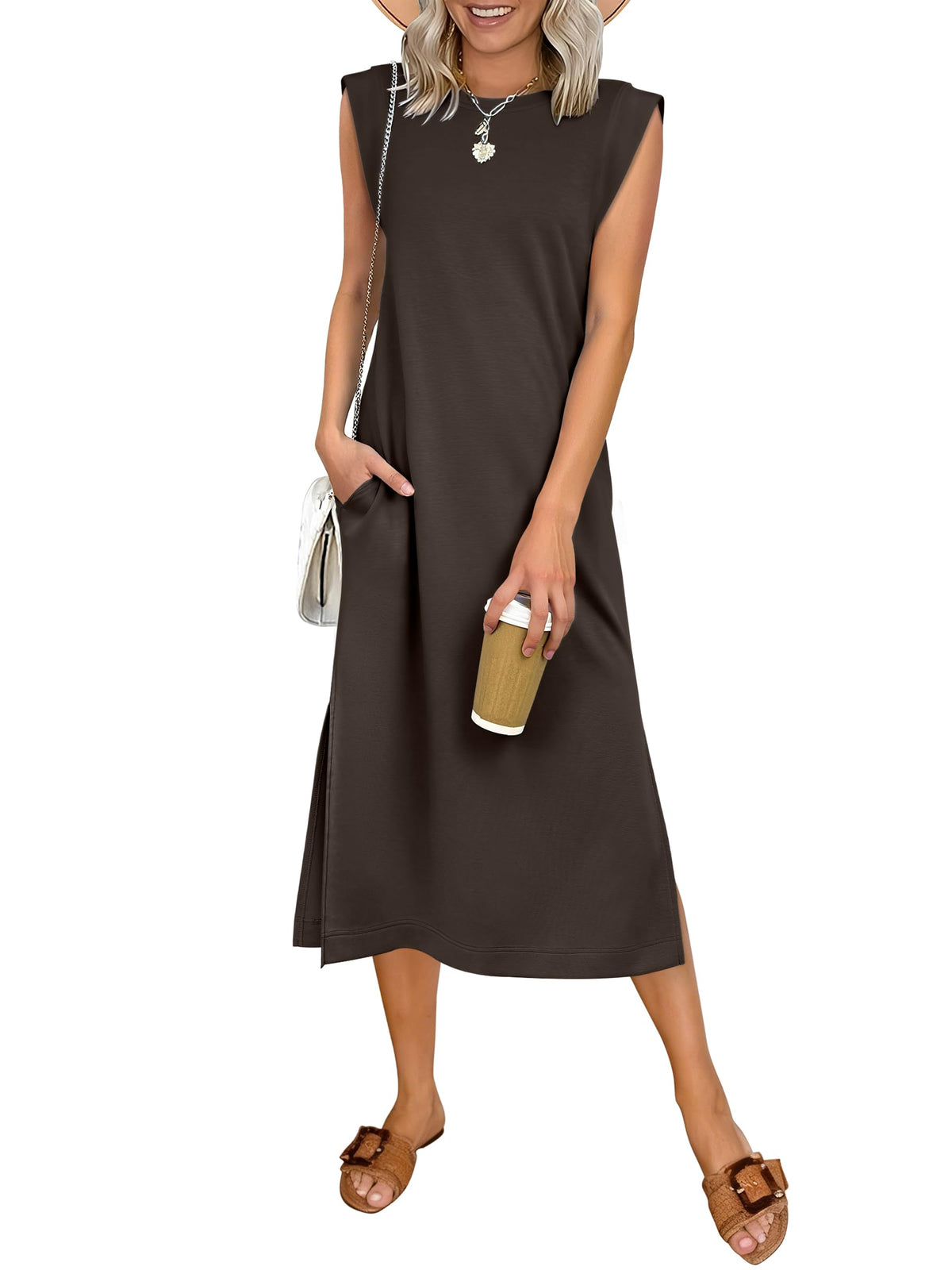 ANRABESS Womens Summer Casual Midi Dress Sleeveless Crewneck Loose Split Wrinkle-Free Beach Travel Vacation Long Sundress