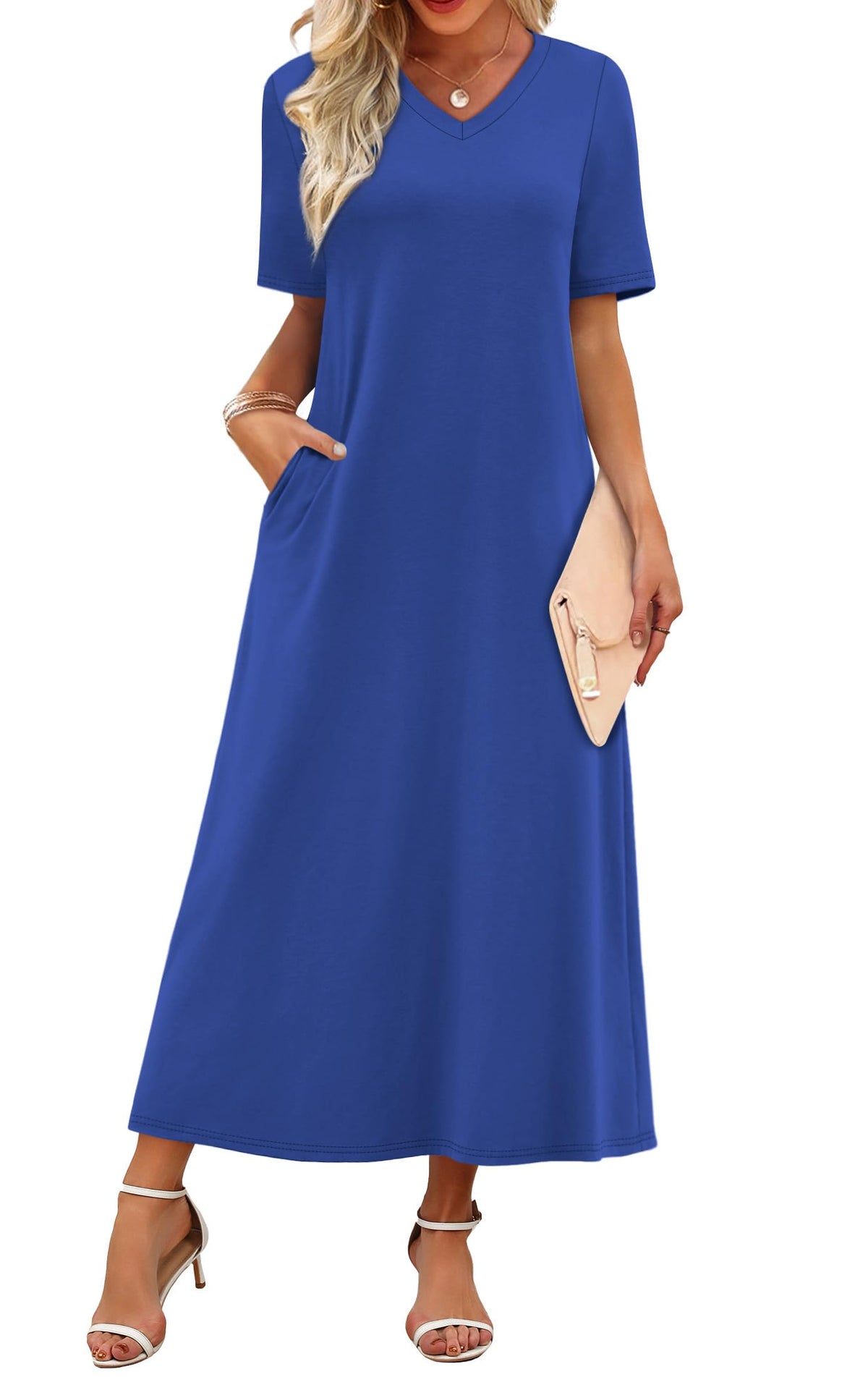 WIHOLL Women's Maxi Dresses V Neck Vacation Beach Sundresses Floral Travel Summer Dress