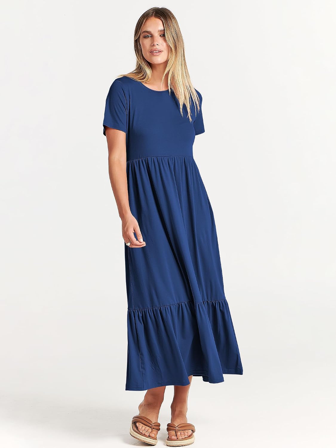 ANRABESS Womens 2026 Summer Casual Short Sleeve Maxi Dress with Pockets