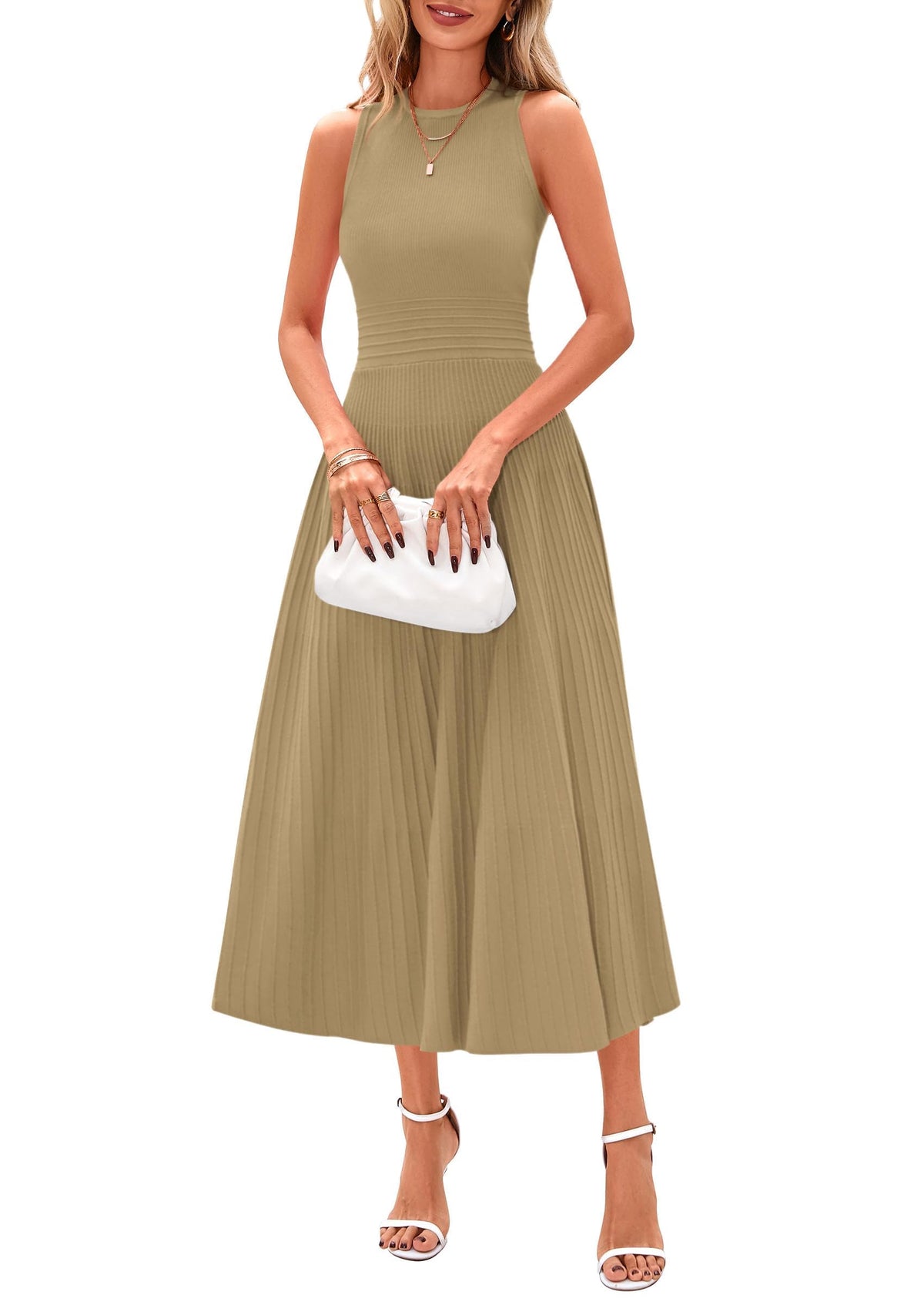 PRETTYGARDEN Women's Summer Pleated Midi Work Dress