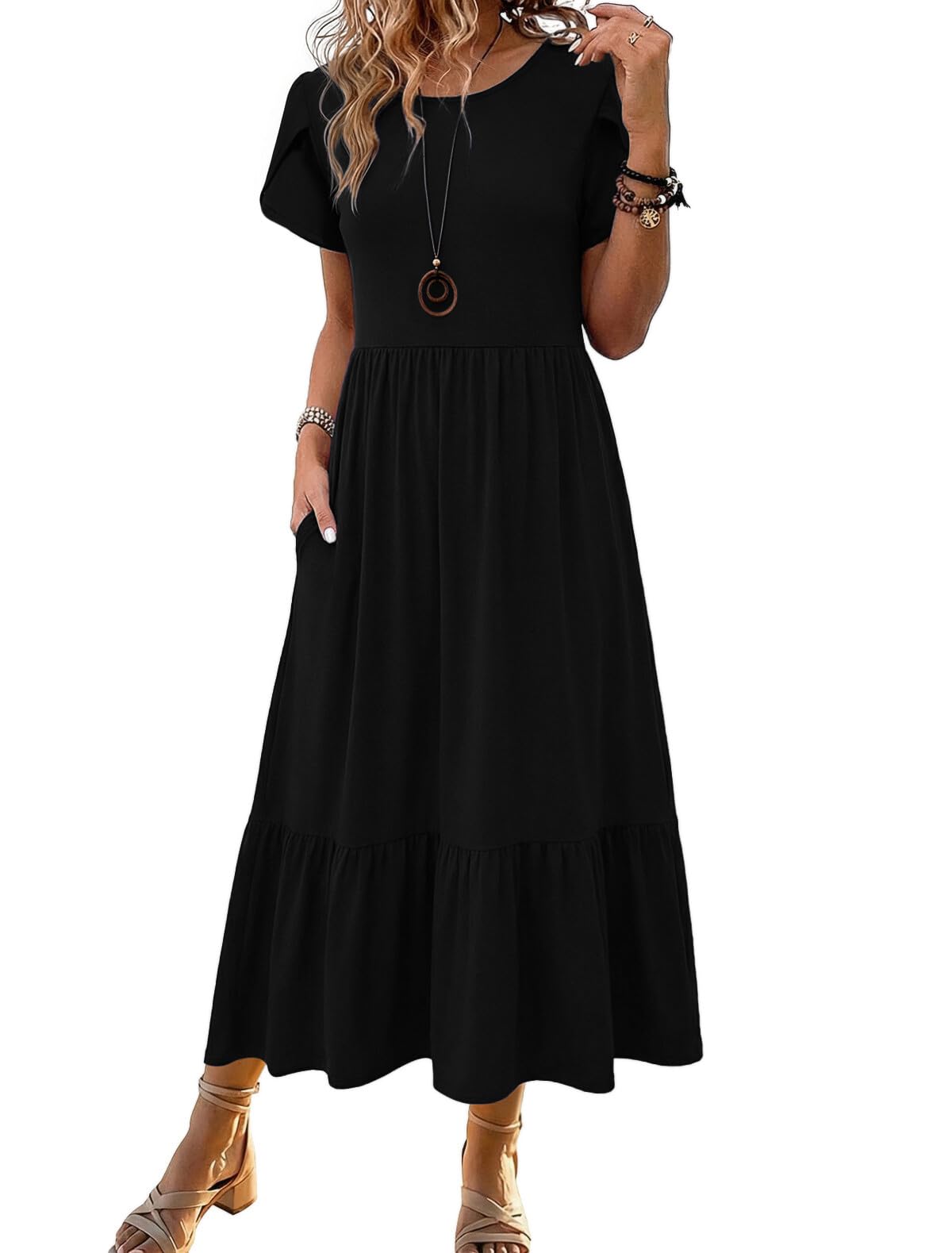HOTOUCH Summer Dresses for Women 2026 Casual Midi Boho T Shirt Dress Ladies Sundress Aline Long Beach Vacation Clothes