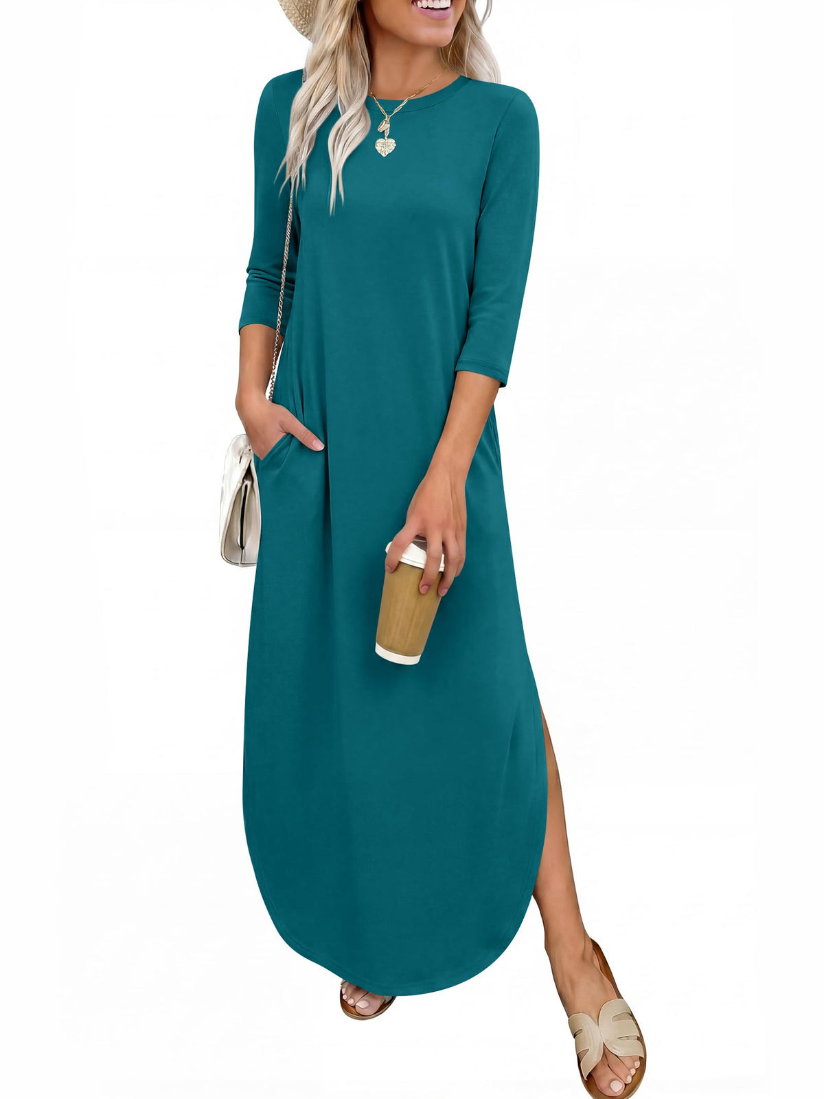 ANRABESS Women’s Air Layer 3/4 Sleeve Fall Maxi Dress & Pockets