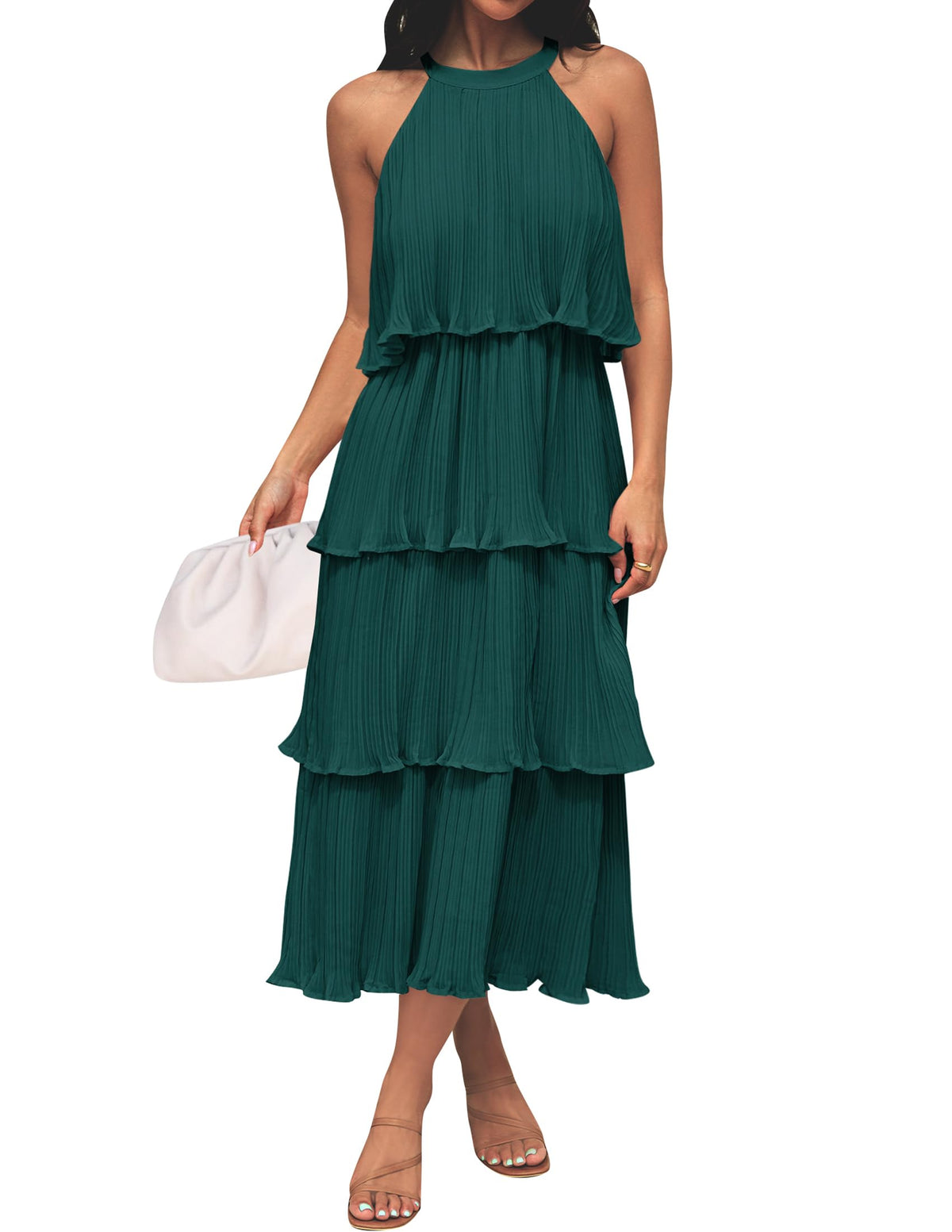 ZESICA Womens Summer Halter Ruffle Wedding Guest Midi Dresses