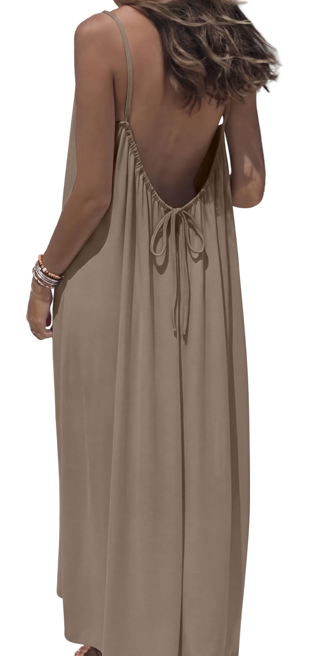 OFEEFAN Summer Dresses for Women 2026 Backless Cami Maxi Sundresses Spaghetti Strap Beach Vacation Clothes Swimsuit Coverup