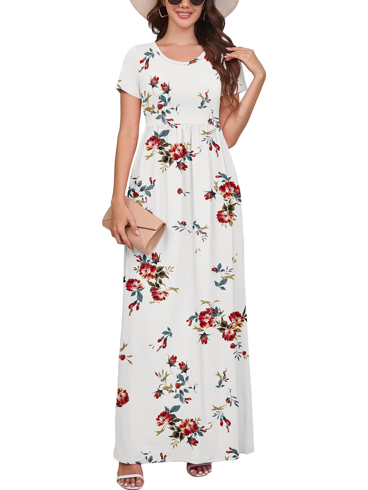 DEARCASE Maxi Dress for Women Short Sleeve Casual Summer Loose Plain Comfy Long Dresses with Pockets