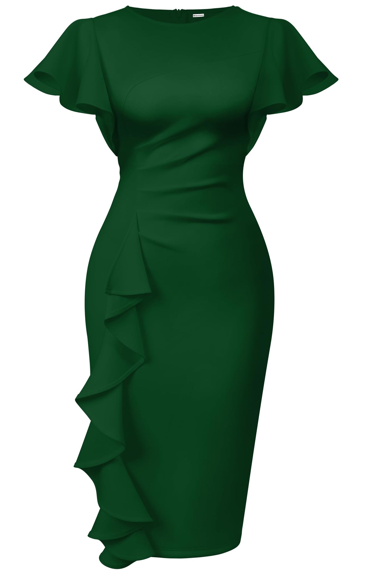 Memoriesea Women's Church Ruffle Sleeve Ruched Work Midi Dress