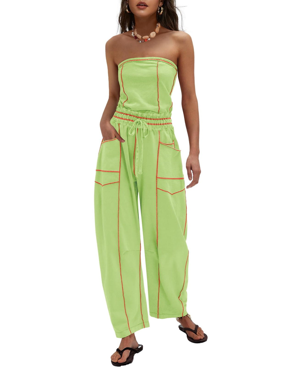LAMISSCHE Womens Casual Strapless Jumpsuits off the Shoulder Summer Rompers Sleeveless One Piece Outfits with Pockets