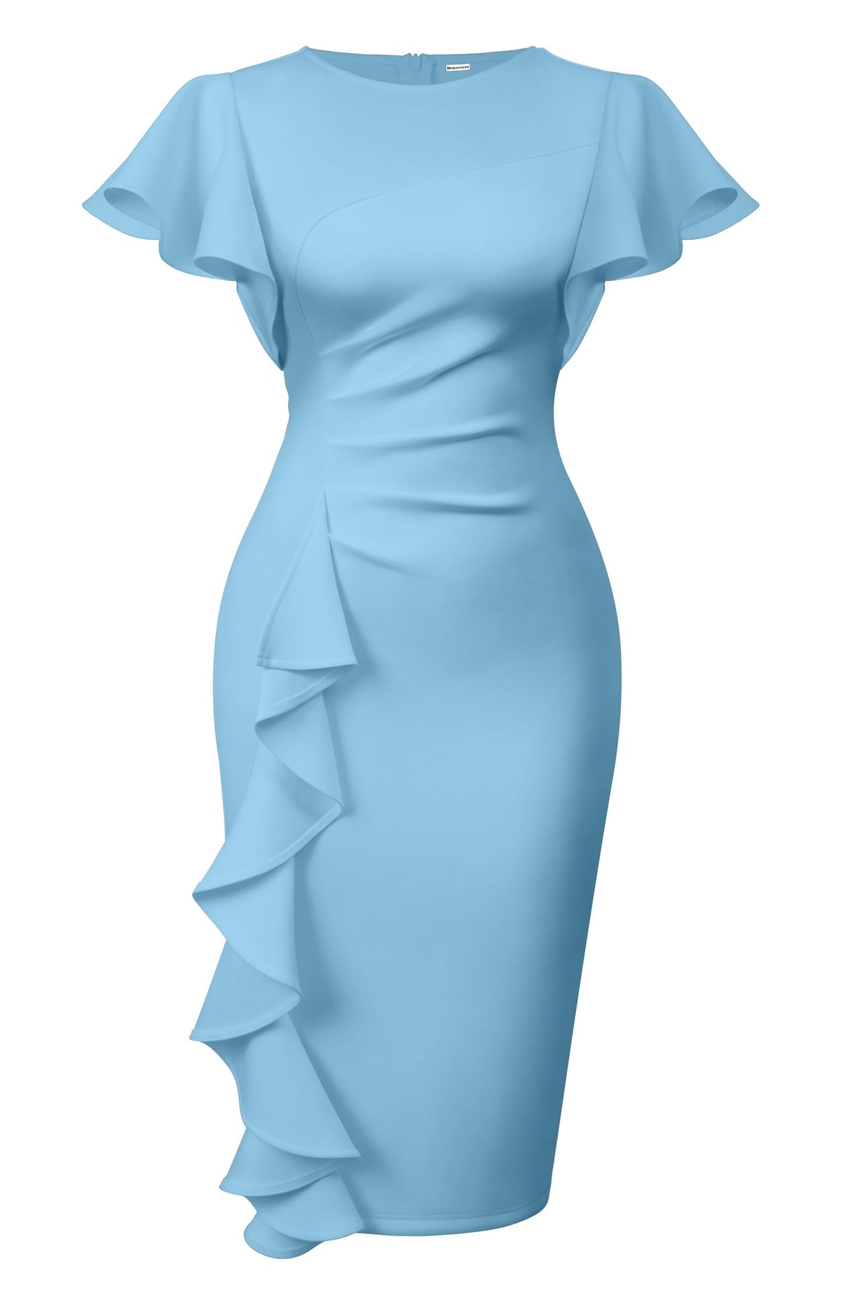 Memoriesea Women's Church Ruffle Sleeve Ruched Work Midi Dress
