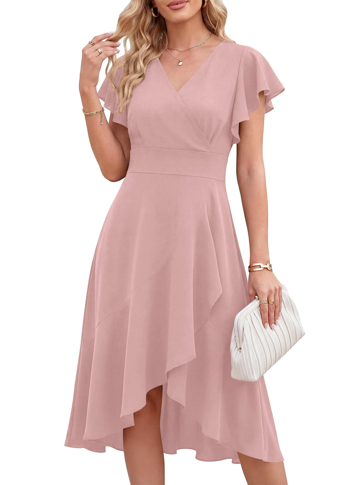 ANRABESS Womens Cocktail Dress Semi Formal Wedding Guest Wrap Midi Dresses Summer Western A Line High Low Ruffled Dress