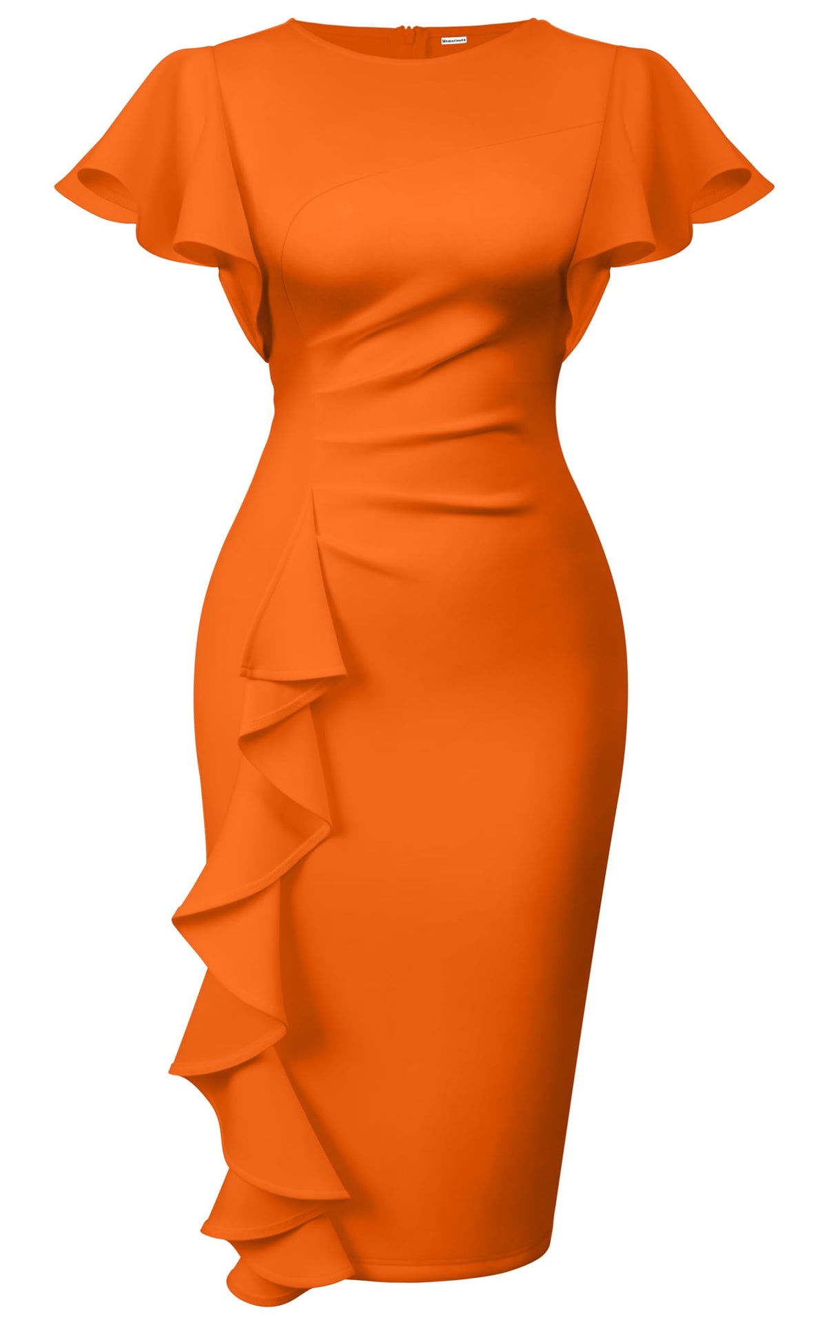 Memoriesea Women's Church Ruffle Sleeve Ruched Work Midi Dress