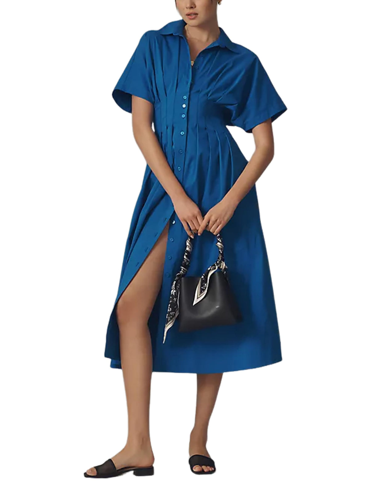 Yeokou Shirt Dress for Women Summer Casual Short Sleeve Button Down Loose Pleated Maxi Sundress with Pockets
