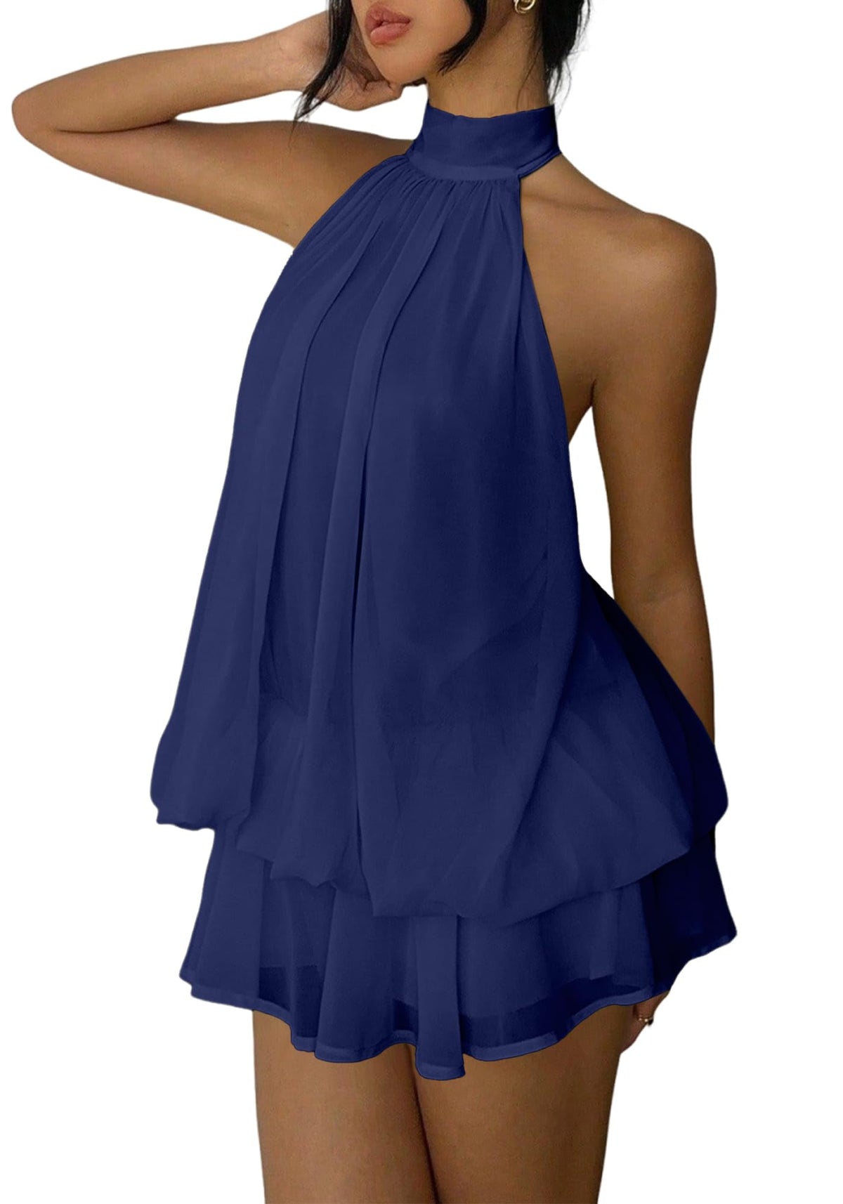 Women's Chiffon Halter Drop Waist Mini Dress Wedding Guest Dresses Ruffle Formal Holiday Club Brunch Outfits
