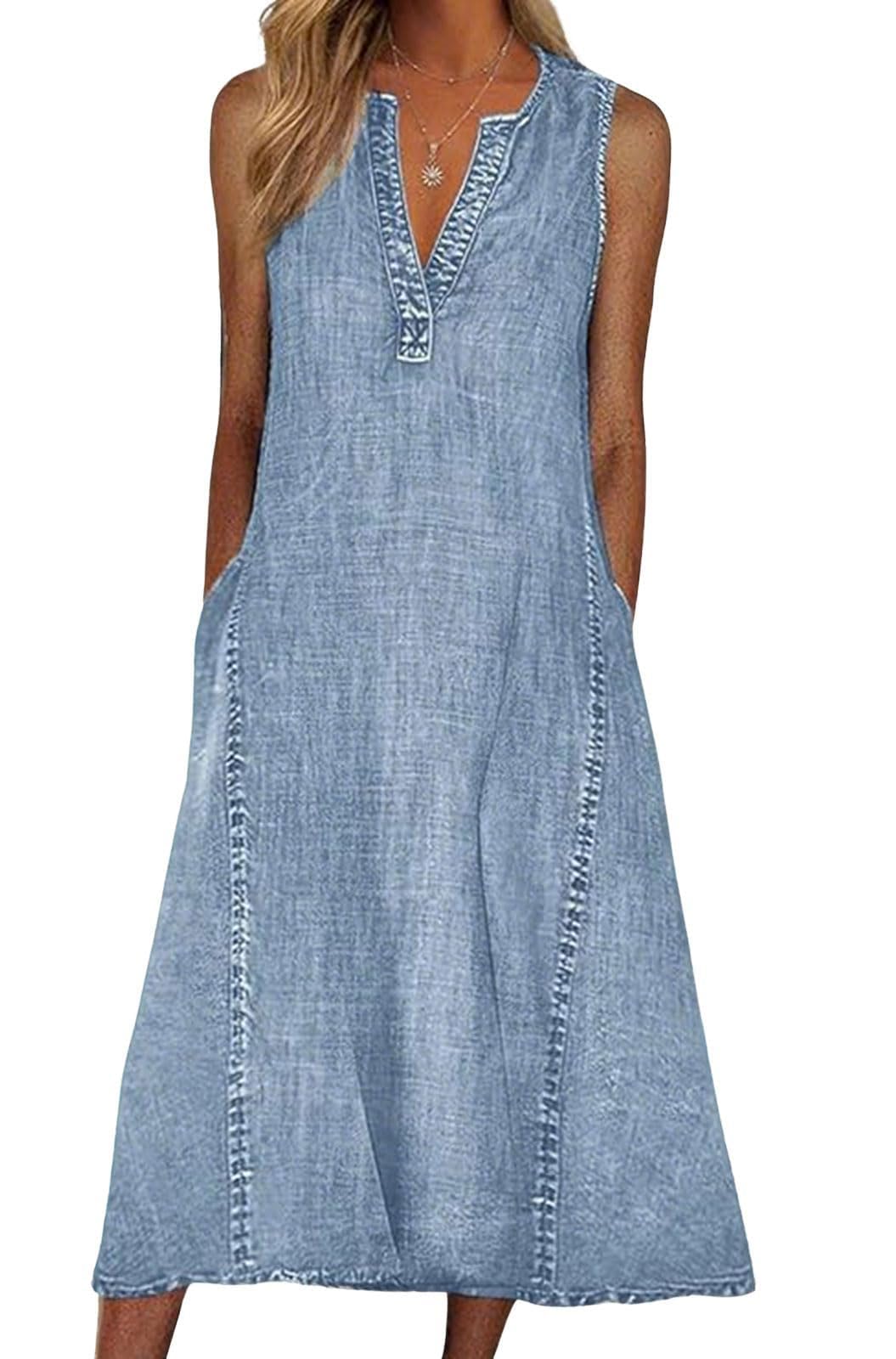 CHARTOU Women Casual Sleeveless Denim Midi Dress A Line Summer