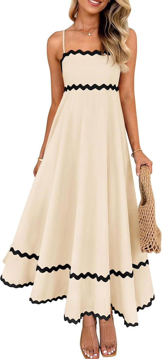ZESICA Women's 2026 Summer Spaghetti Straps Midi Dress